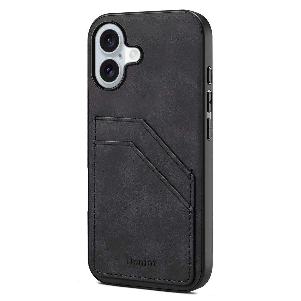 DENIOR For iPhone 16 Plus Case Dual Card Slots PU Leather+TPU+PC Phone Cover