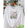100% Cotton Floral Print Long Sleeve T-Shirt Fall Winter Round Neck Top with Vibrant Flower Design Casual  Aesthetic T Shirt