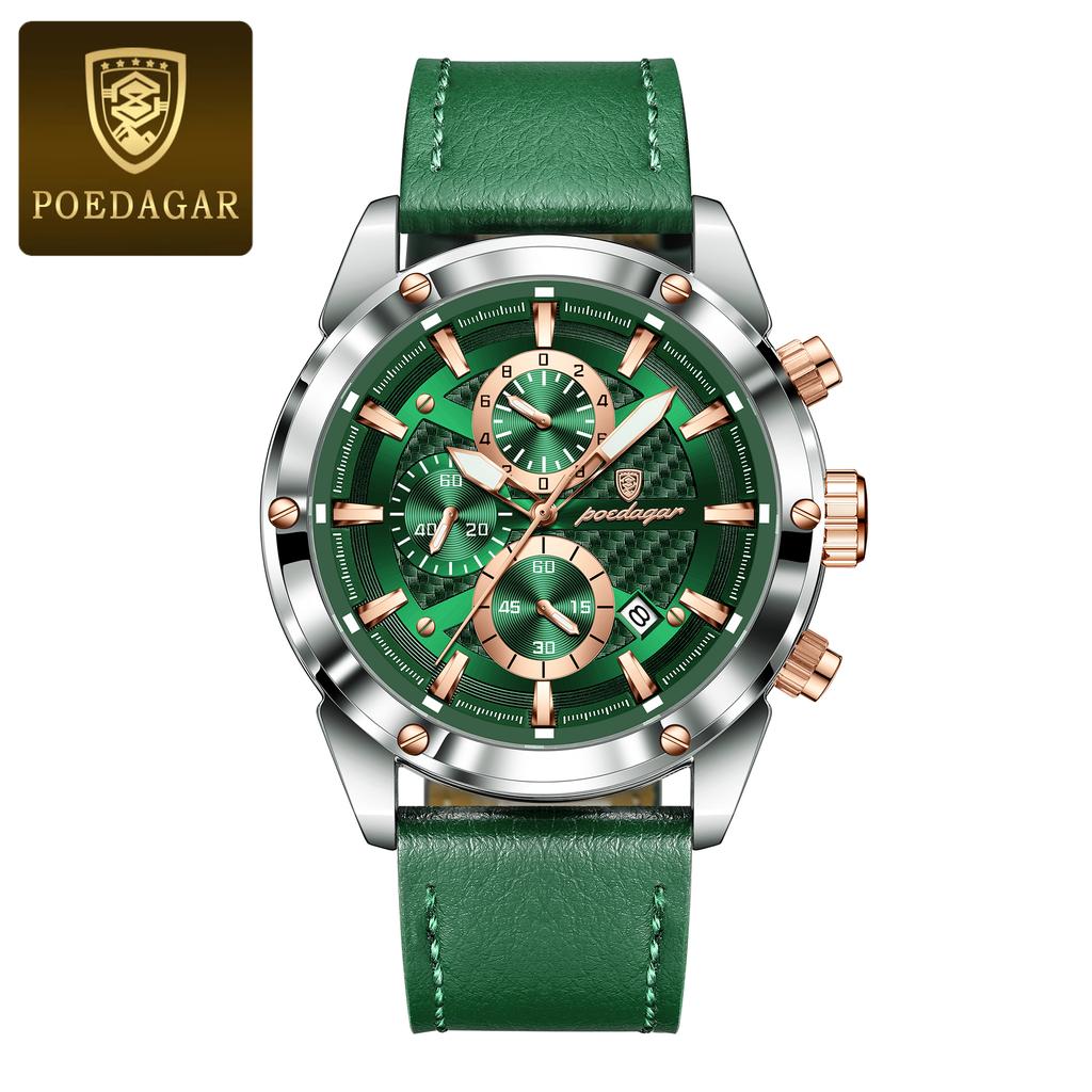 POEDAGAR Business Man Watch Waterproof Luminous Chronograph Date Original Watches for Men Leather Luxury Quartz Wristwatch