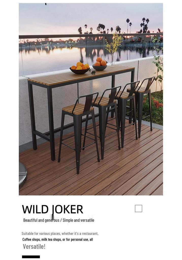 Outdoor Wood-Plastic Waterproof Bar Table & Chairs Set - High-Legged, Wall-Leaning Design for Balcony or Coffee Shop