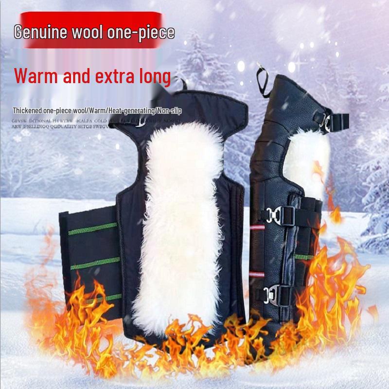 Extended Sheepskin Wool Leg Warmers - Windproof and Thickened Knee Pads for Winter Cycling & Cold Protection