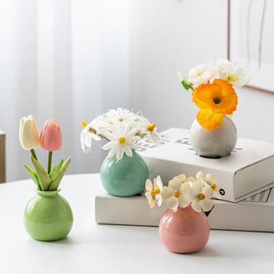 Mini Jarrón de Cerámica Color Sólido Esmaltado Jarrón de Flores Decoración de Escritorio Jarrón de Brotes en Miniatura para Pequeñas Plantas Hidropónicas Flores Oficina Sala de Estar Dormitorio