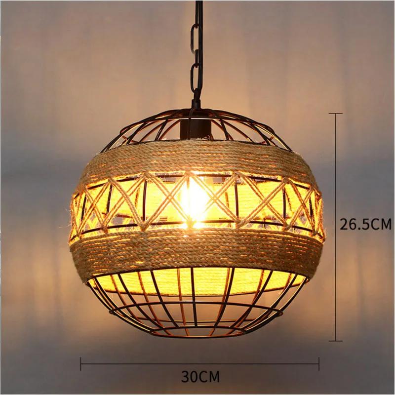 Spain Classical Sisal Rope Pendant Light E27 Hanging Lamp Retro Antique Industrial Lantern Chandelier Iron Candle Home Appliance