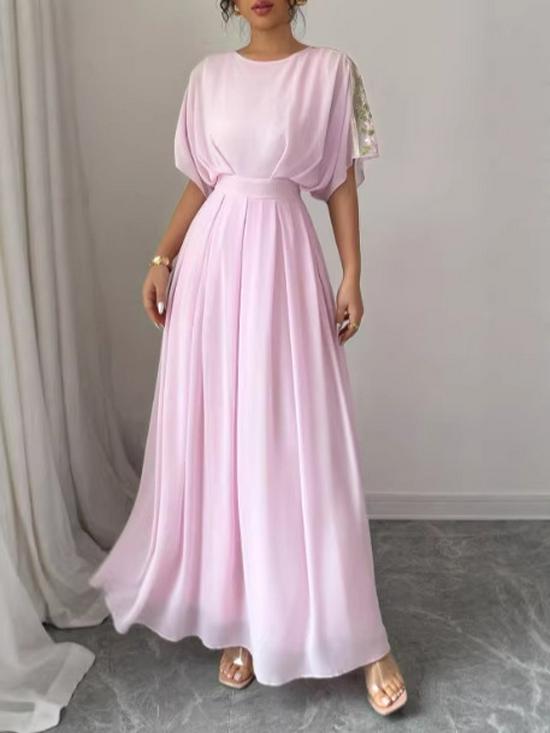 Женское Элегантное Летнее Шифоновое Макси-Платье с Рукавами Летучая Мышь XL розовый