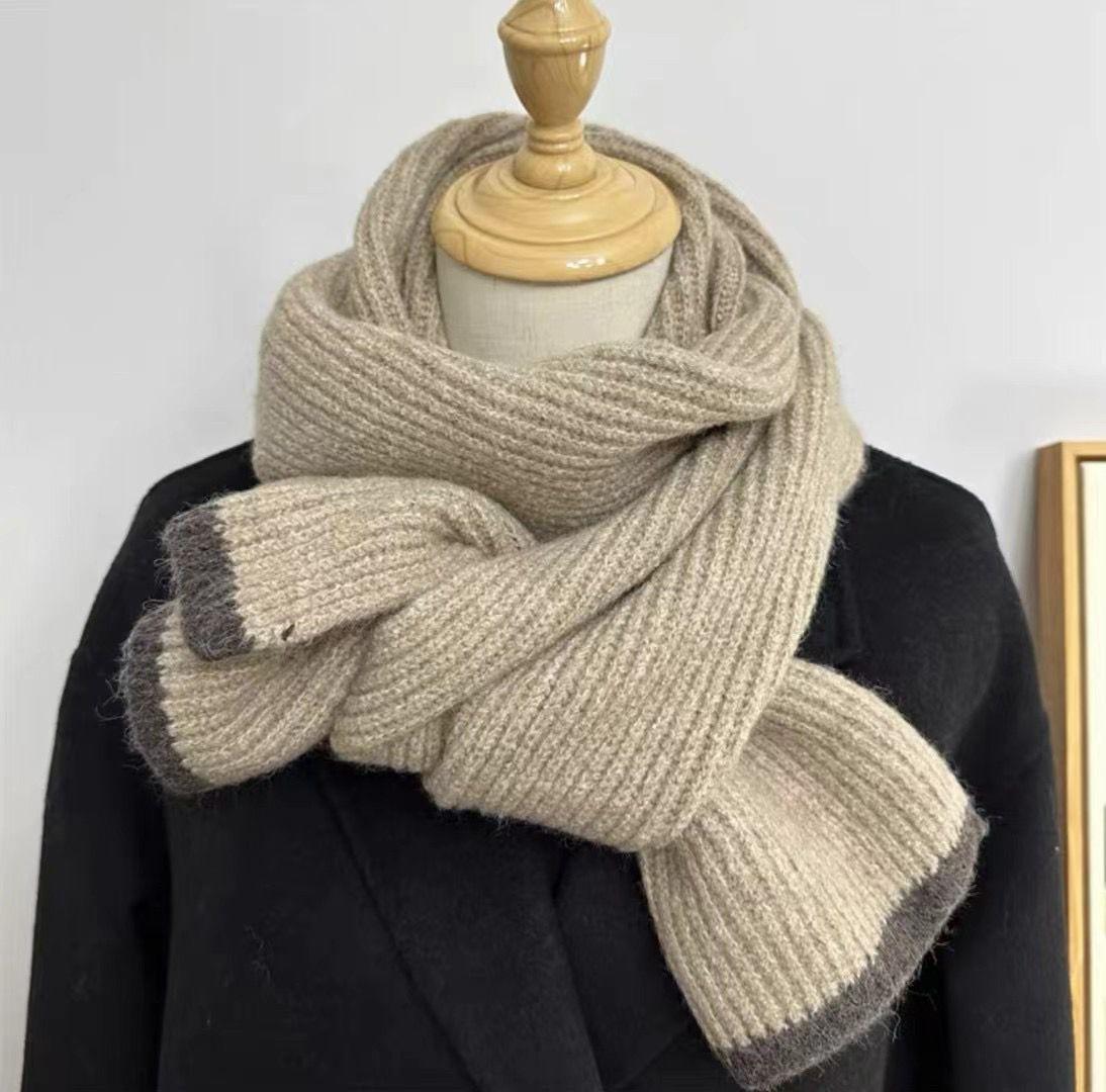 

Шарф женский зимний однотонный шарф в японском стиле колледжа утолщенный теплый вязаный шерстяной шарф для пар мужской Tide верблюд