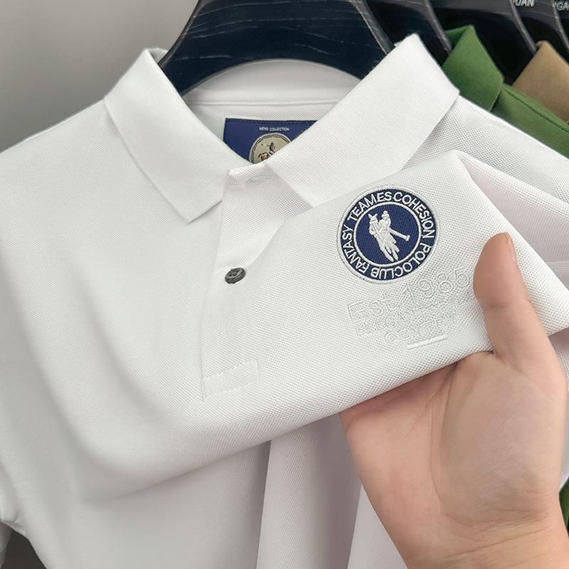 Short Sleeve Polo Shirt Men'S Light Luxury High Sense Men'S Solid Color Embroidered Letter Lapel T-Shirt