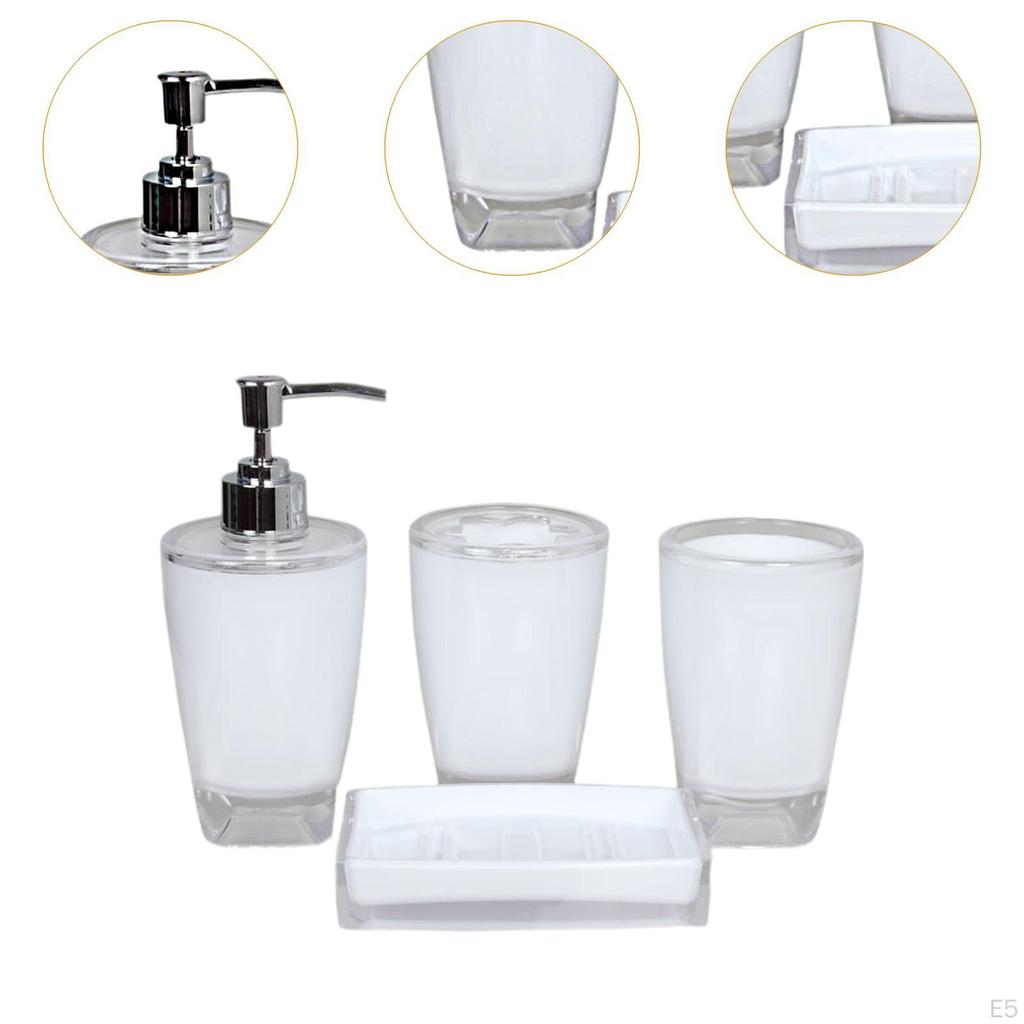 4 Piece Soap Dispenser, Toothbrush Holder, Apartment Essentials, Premium Modern Bathroom Accessory