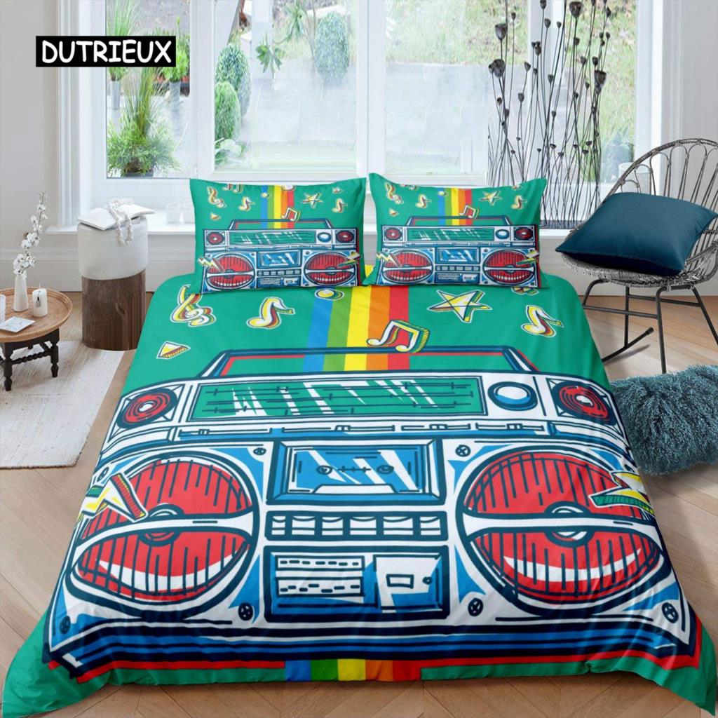 

Рок-музика Підодіяльник King Jazz Music Комплект постільної білизни для підлітків Хіп-хоп Графіті Підодіяльник Музичні ноти Поліестеровий підодіяльник 140x200cm 3pcs