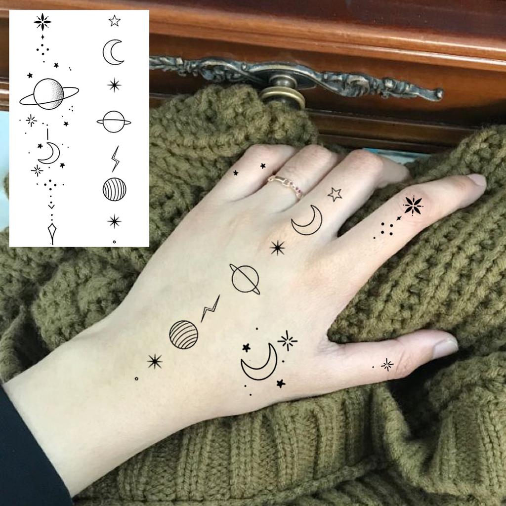 1 Sheet Crescent Sun Chain Temporary Tattoos For Women Hands Neck, Fake Tattoo Stickers Waterproof Long Lasting Realistic Tatoos