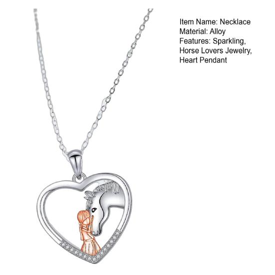 Horse Necklace for Women Girl And Horse Heart Pendant Necklace Sparkling Rhinestone Necklace Jewelry Gift for Horse Lovers Girls Daughter