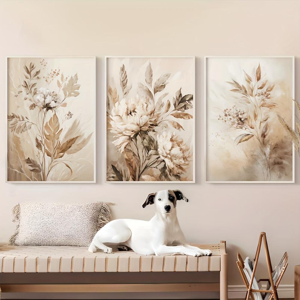 3 Frameless Modern Gorgeous Floral Canvas Art Prints,Plant Landscape Painting Posters,for Family Living Room,Bedroom Wall Decor