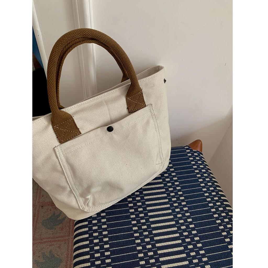 Urban Minimalist Female Student Large Capacity Commuting Horizontal Canvas Single Shoulder Diagonal Cross Portable Tote Bag