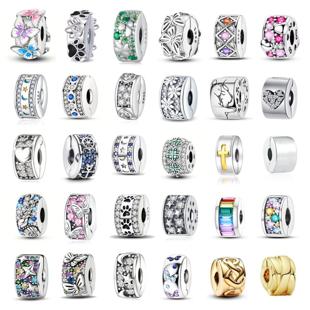 Nouveau Clip en Cuivre Perle Ajustement Bracelet Original Femme Diy Fine Pendentif Bijoux Papillon Croix Lune Étoile Trèfle Charme Amulette Cadeau