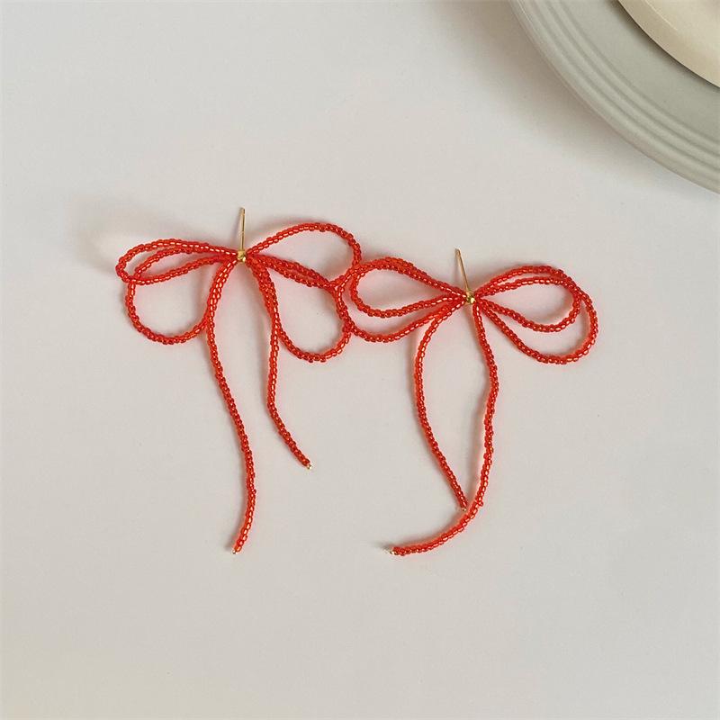 Gentle Temperament Beaded Bow Tassel Earrings - 925 Silver, Niche Design, Light Luxury, 2026 New Style