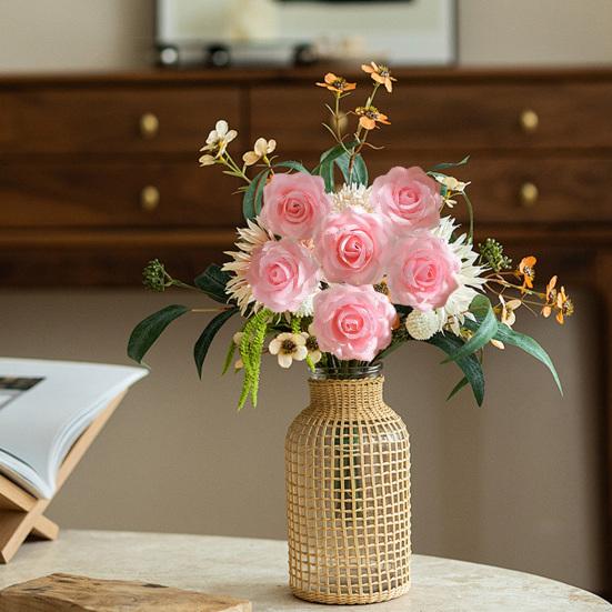 6 Stück künstliche Tautropfen-Rose Real Touch Kunstseide Rosenblütenköpfe für DIY Hochzeitssträuße Party Heimdekoration