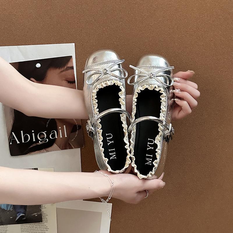 Bow Thick Heel Lace Mary Jane Women's Shoes Summer Fashion French Ballet Shoes Leather Shoes Small Single Shoes Women's Shoes