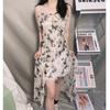 Floral Irregular Ruffle Edge Slim Suspender Dress, New Summer Split Design Butterfly Dress