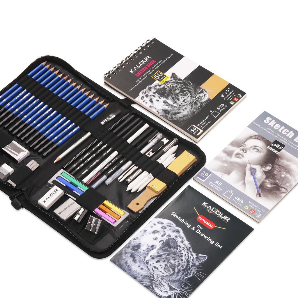 KALOUR Forniture d'Arte Set Professionale di 58 Pezzi di Matite da Schizzo e Disegno in Custodia di Nylon per il Disegno dell'Artista