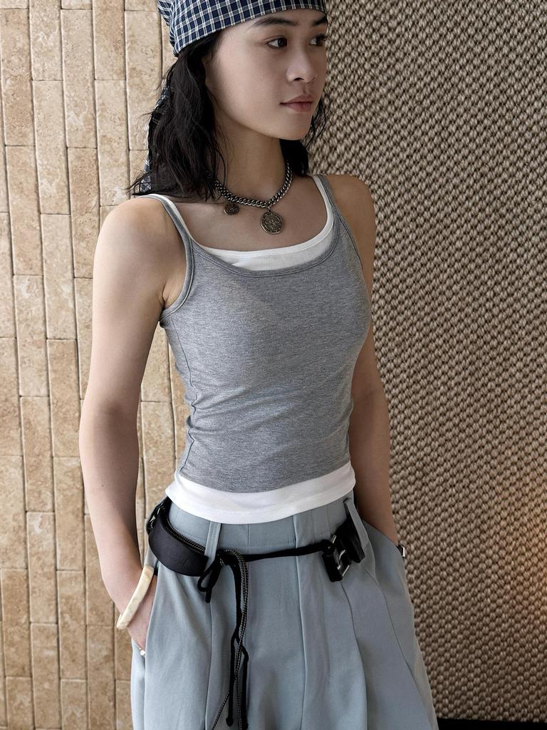 Louvre Spring/Summer Women's Color Block Double Strap Hollow Back Camisole Top