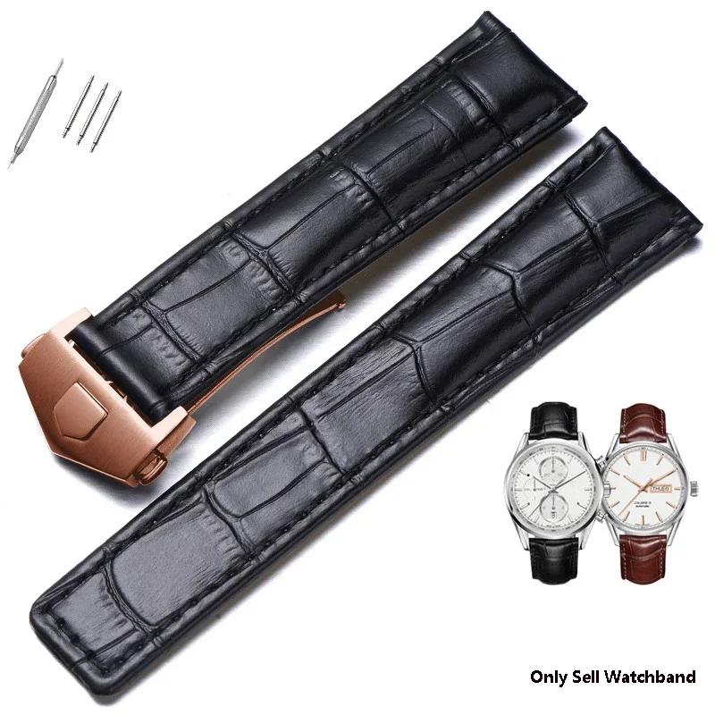19mm 20mm 22mm Genuine Leather Strap for Tag Heuer Watch Carrera Monaco  Watch Belt Black Brown Bracelet Wristwatch Watchband
