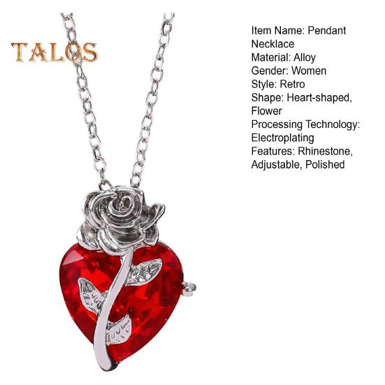 Women Necklace Rose Heart Pendant Retro Adjustable Length Rhinestone Polished Clavicle Necklace Everyday Wear Weddings Parties Neck Jewelry