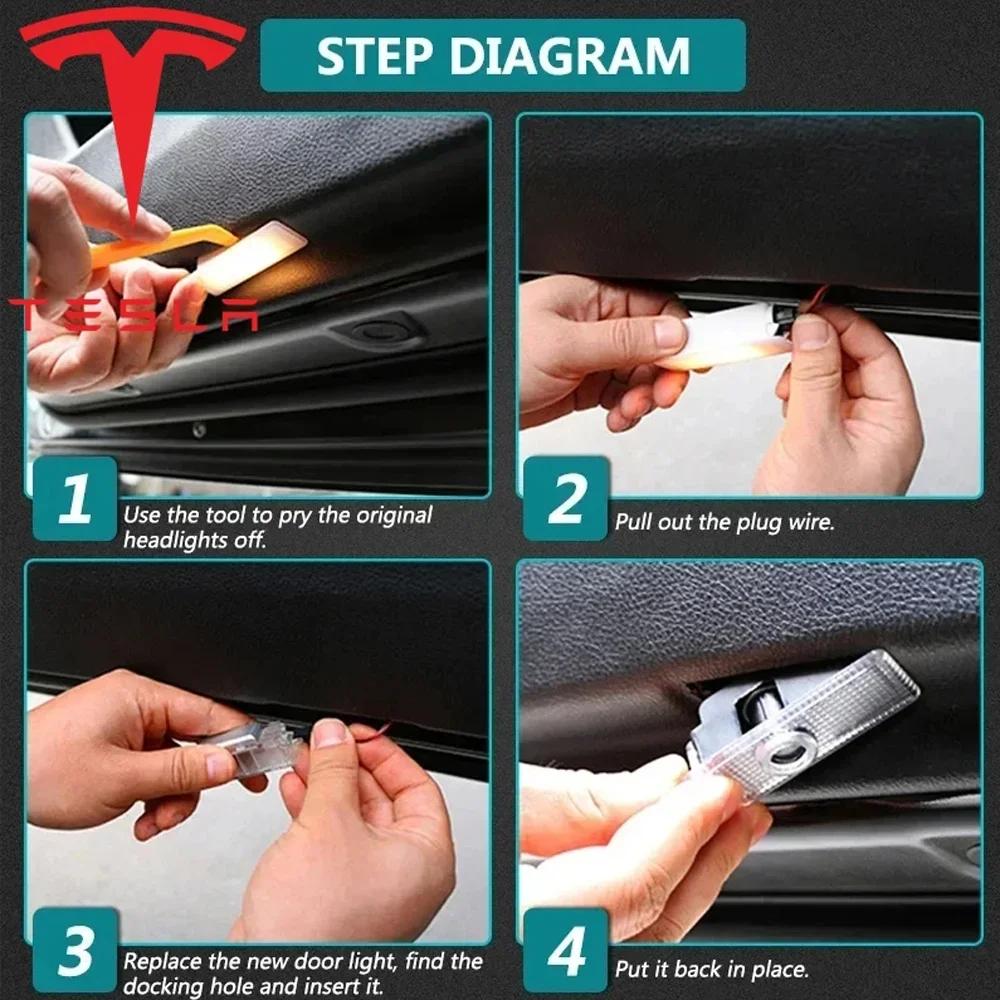 Car Sticker Tesla Tesla 2Pcs Car Door Projector Welcome Lights Accessories For Tesla Model 3 S X Y Cybertruck Roadster SpaceX Ca