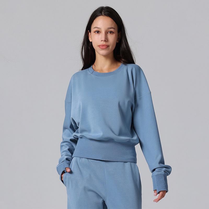 Casual home wear velvet warm Modal air layer Softstreme crew neck slim stylish yoga clothes 2/XS синий