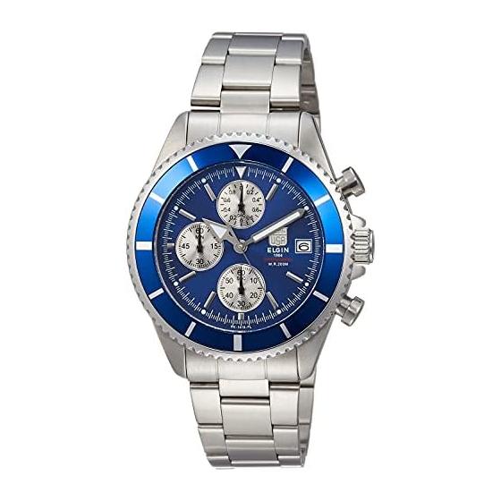 [Elgin] Chronograph Divers Watch FK1418S-BL Men s Silver