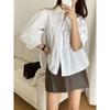 Casual Puff Sleeve Pleated White Shirts for Women Fashion Patchwork Simple Single Breasted Loose Blouses Tops Women Solid Lapel Vintage Blouse 26288