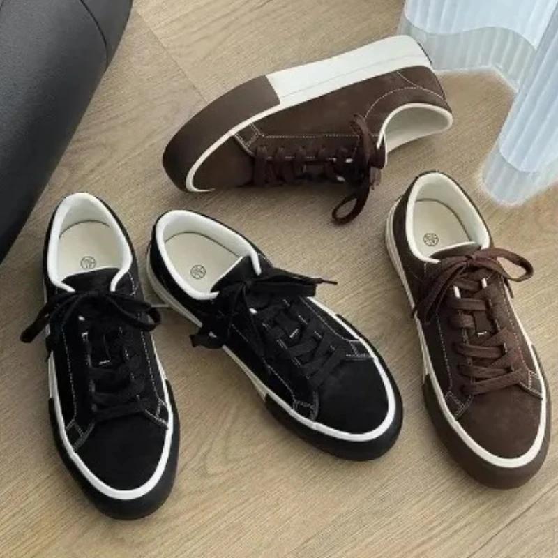 Men's Vulcanized Shoes New Original Brand Niche Low-top Round-toe Color-blocked Retro Lace-up and Trendy Sneakers