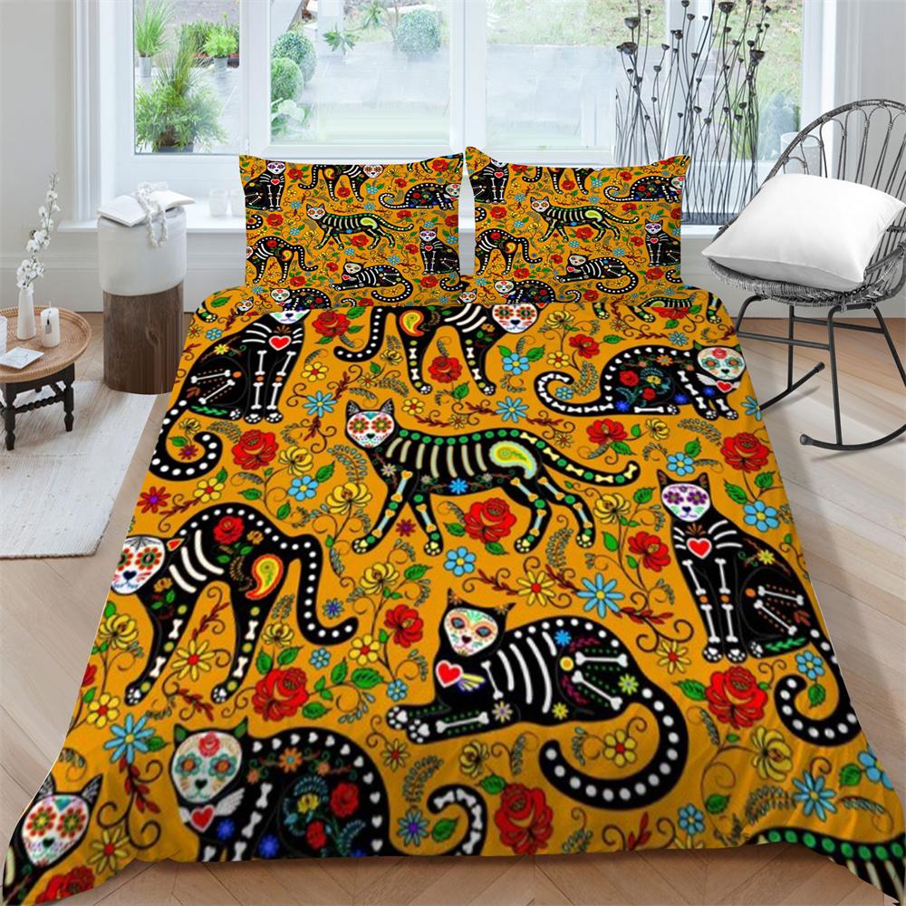 Schädel-Bettwäsche-Set, Tröster, Bettbezug, weiches Bett, Anzug, Zuhause, Schlafzimmer, Kleidung, Textilien, dreiteiliger Polyester-Bettbezug