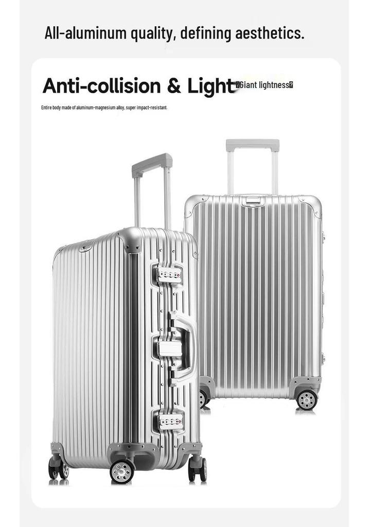 Aluminum Magnesium Alloy Trolley Case 20: Business Metal Carry-on Leather Travel Luggage