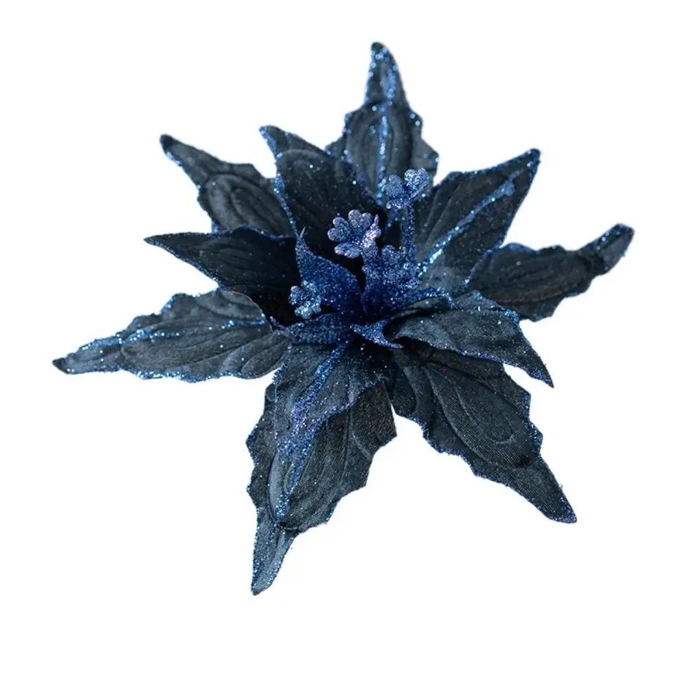 Christmas Gifts Artificial Poinsettia Glitter Flower 21cm Sequin 3D Simulation Magnolia Xmas Tree Decoration Flannel
