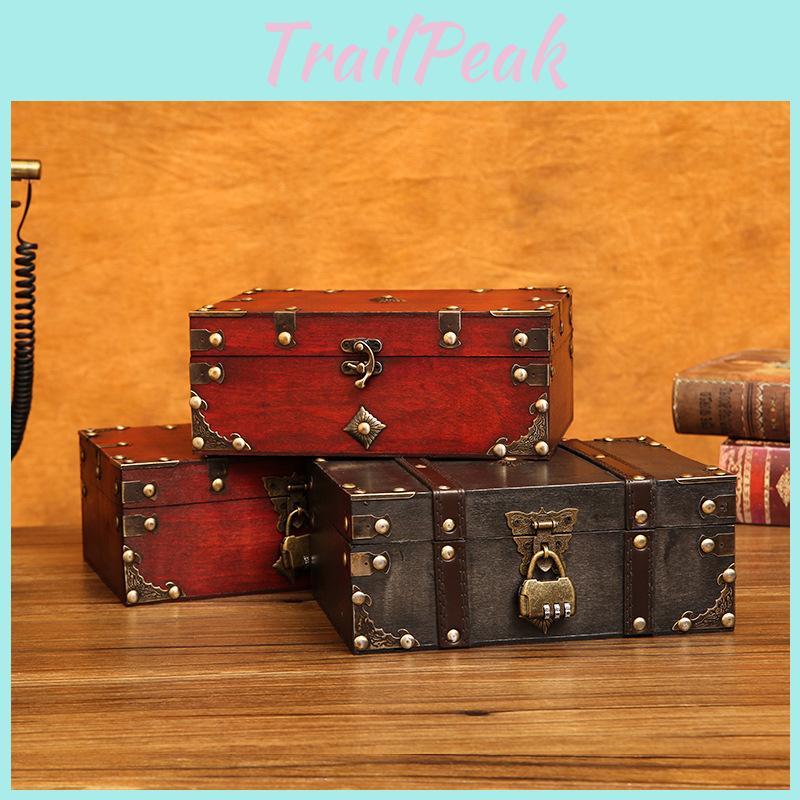 Wooden Retro Style Storage Boxes With Password Lock For Bedroom Organization