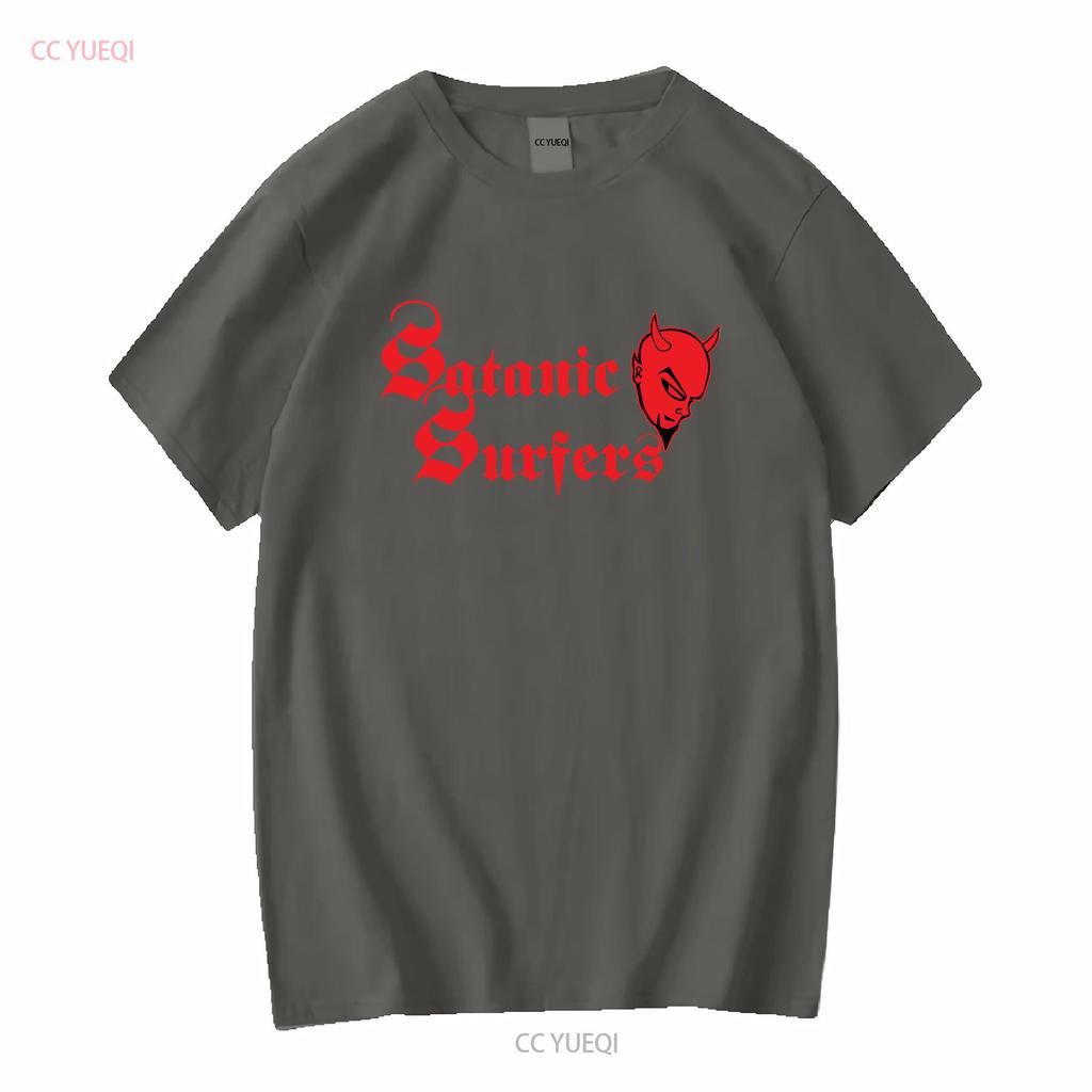 T-shirt con Logo del Diavolo Satanic Surfers Vestiti di Marca Lavaggio Vintage Traspirante Versatile Elasticizzato Moda Leggermente Grafica