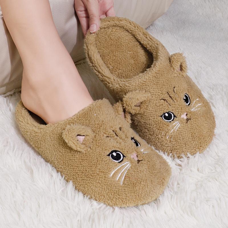 Fashion Women's Cat Cotton Slippers Lightweight Soft Sole Warm Home Slippers Women Cute Cartoon Fluffy Indoor Floor Shoes Female Slides