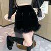 Women's Short Skirt Autumn and Winter High Waist Slim Fur Splicing A-line Skirt Temperament Black Hip Skirt