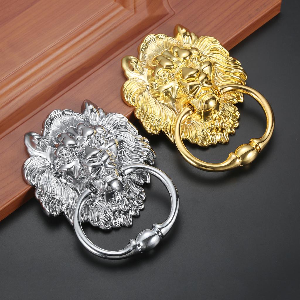 DRELD 155mm Big Lion Head Drop Ring Furniture Handle Bright Chrome Wood Chair Sofa Door Pull Handle Knob Retro Style Silver Gold