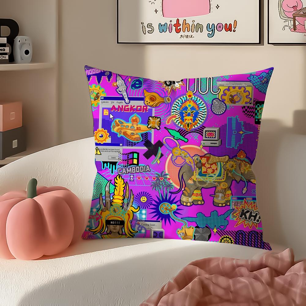 Cambodian Buddha Print Art Cushion Cover Pillowcase Short Plush Invisible Zipper Room Sofa Cushion Cover