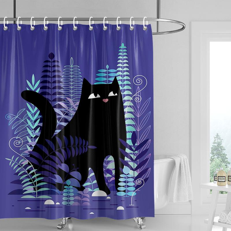 Cartoon cat waterproof shower curtain home decoration bathroom partition shower curtain 180x 200cm with 12 hooks