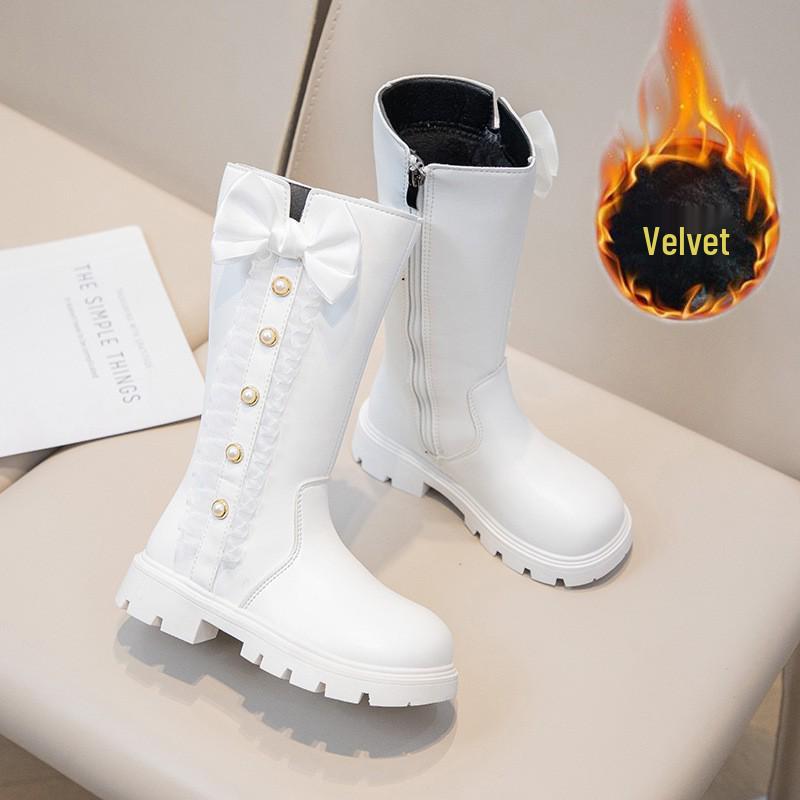 Girls' Bow Back High Boots - Classic Spring/Autumn Princess Shoes