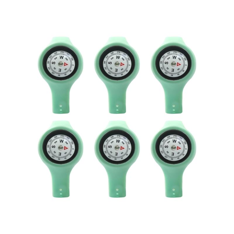 6Pcs Light Weight Compasses Watches Outdoor Navigation Tool Adjustable Strap Wearable Compasses For Backpacking Climbing
