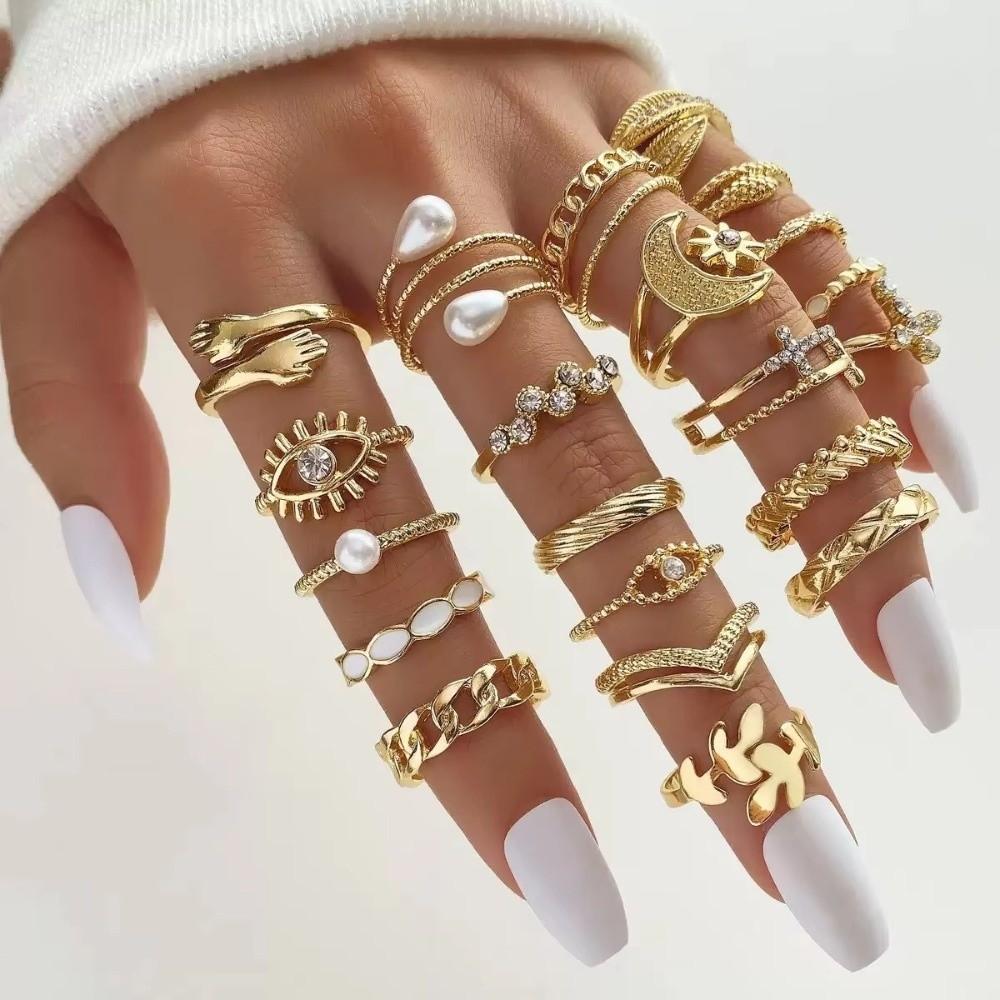 23 Pcs/Set Vintage Punk Ring Set Geometric Knuckle Rings Set  Girls Party Jewelry Accessories Gifts