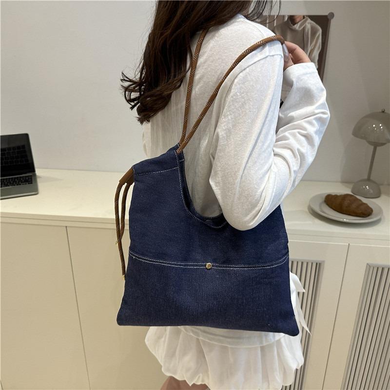 Stylish and Simple Denim Bag Commuting Out Solid Color Handbag Style Versatile Shoulder Bag Large Capacity Storage