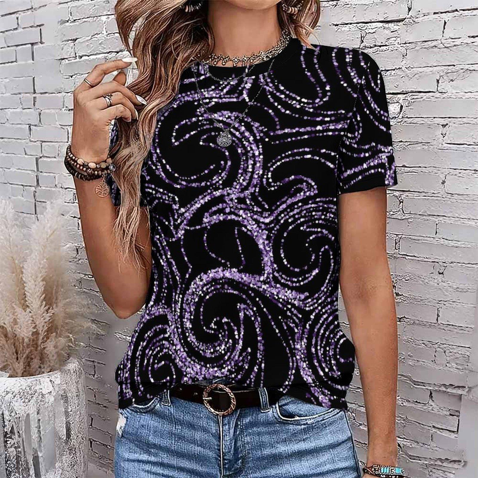 

Модная женская ретро футболка с принтом геометрических узоров и цветов, смешная повседневная футболка с круглым вырезом и короткими рукавами, летняя женская футболка XS чёрный