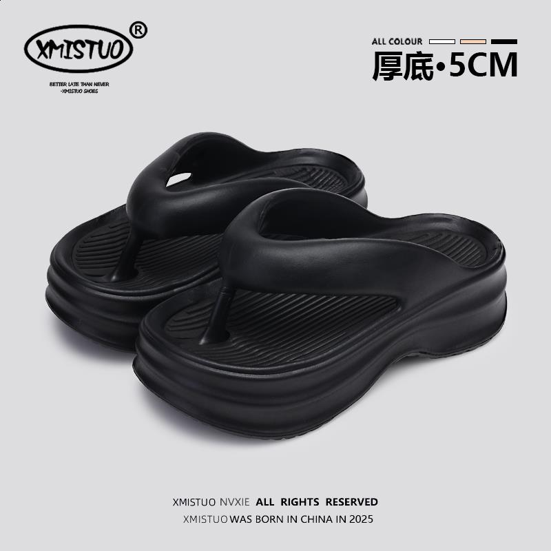 Fashion Flat Shoes Female Rubber Flip Flops Slippers Heels Platform Summer Clogs Woman Pantofle Slides Hawaiian High Beach 2025 Female S
