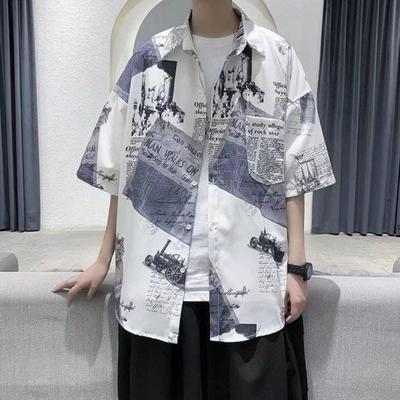 Chemise à manches cinq-points pour hommes à manches courtes amples style ancien pour le printemps et l'été