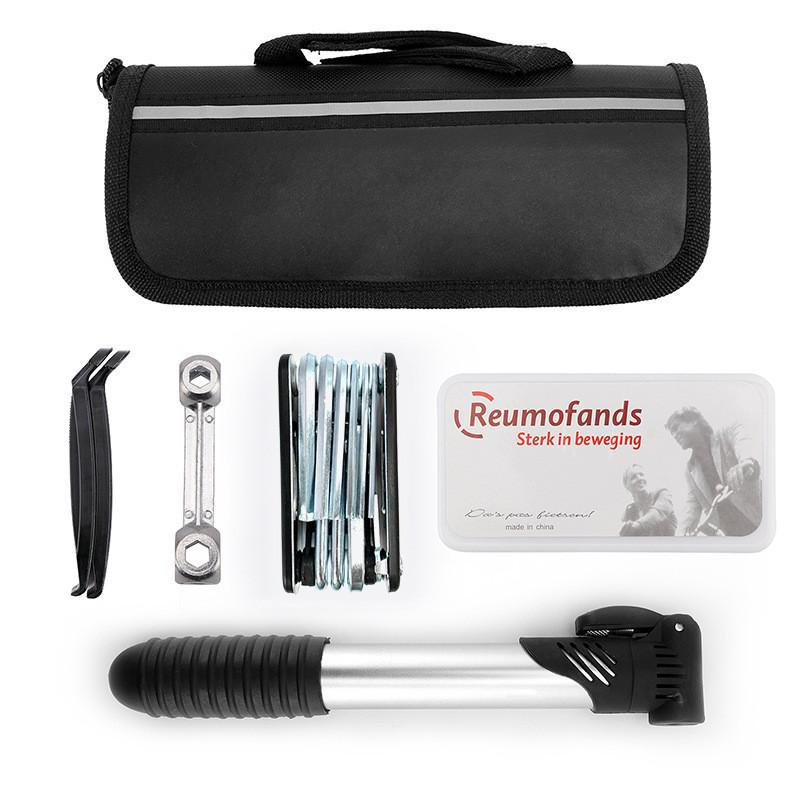 Kit de ferramentas para reparo de mountain bike: Kit de Reparo de Pneus, Bomba, Chave Inglesa e Ferramenta Combinada