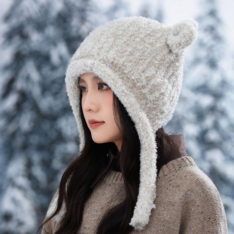 Women's Plush Antler Plush Hat Autumn and Winter Outdoor Cold Warm Hat Windproof Warm Slouchy Hat