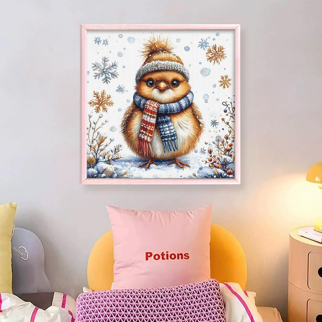 Winter Bird Printed Cross Stitch Kit 40x40cm DIY 11CT Embroidery Craft Set Decor